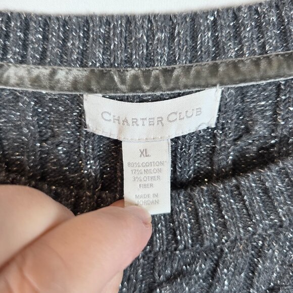 Charter Club Cable Knit Sweater Women's Size XL Gray & Silver Cotton Blend - Picture 9 of 11
